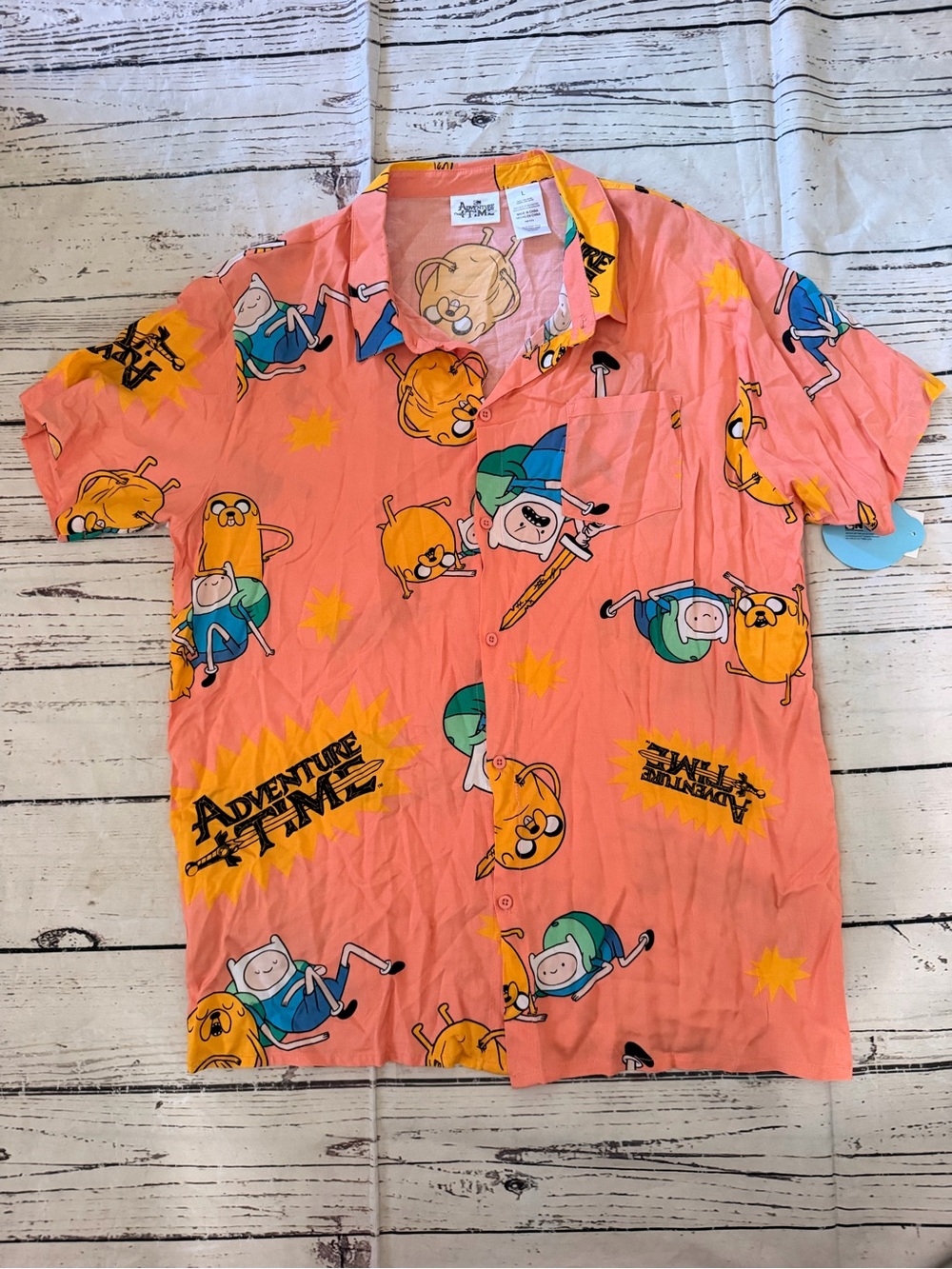 Adventure Time Short-Sleeve Button-Down Shirt L